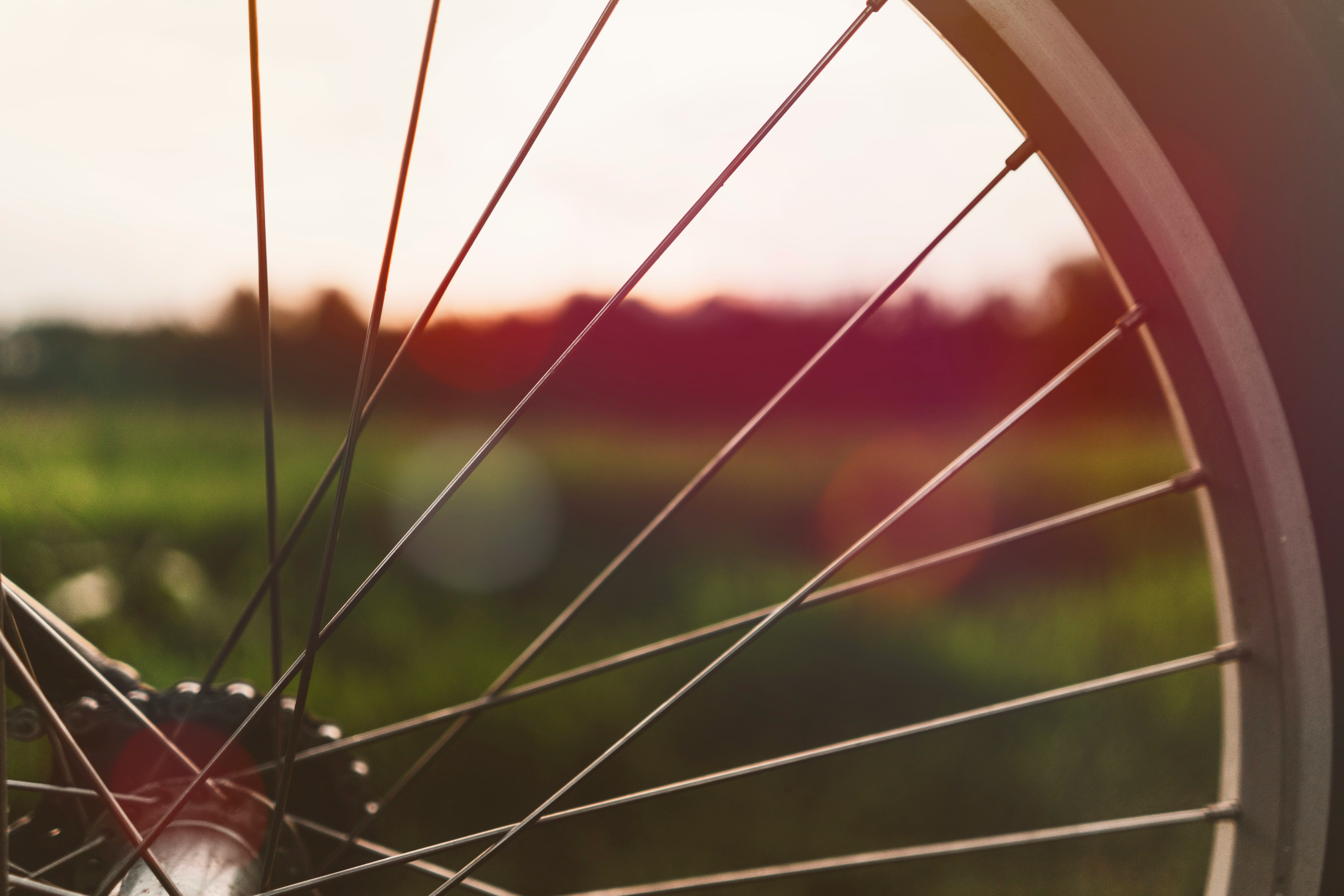 Détail d’une roue de vélo route en extérieur